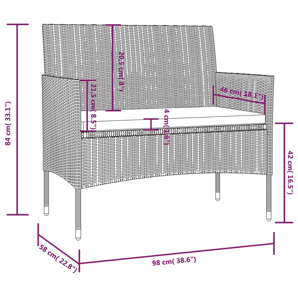 8-tlg. Garten-Lounge-Set mit Auflagen Poly Rattan Grau